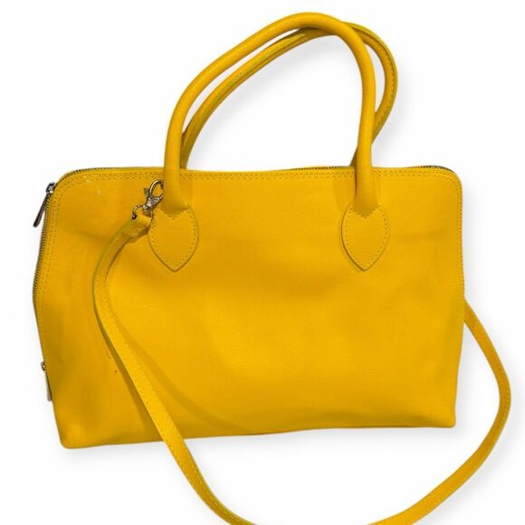 DFH ITALY Women’s Bright Yellow Leather Structured Handbag - Picture 3 of 7